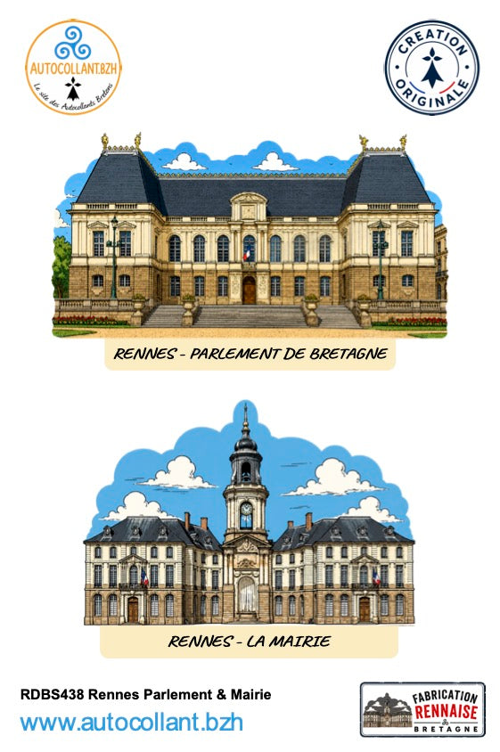 Duo d’autocollants Rennes : Parlement de Bretagne et Hôtel de Ville