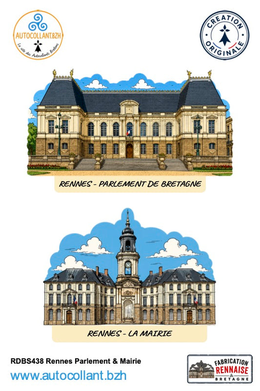 Duo d’autocollants Rennes : Parlement de Bretagne et Hôtel de Ville