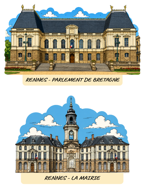 Duo d’autocollants Rennes : Parlement de Bretagne et Hôtel de Ville
