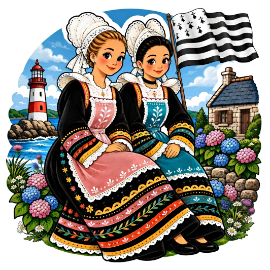 Autocollant Bretonnes en Costume traditionnel – Bretagne Fleurie