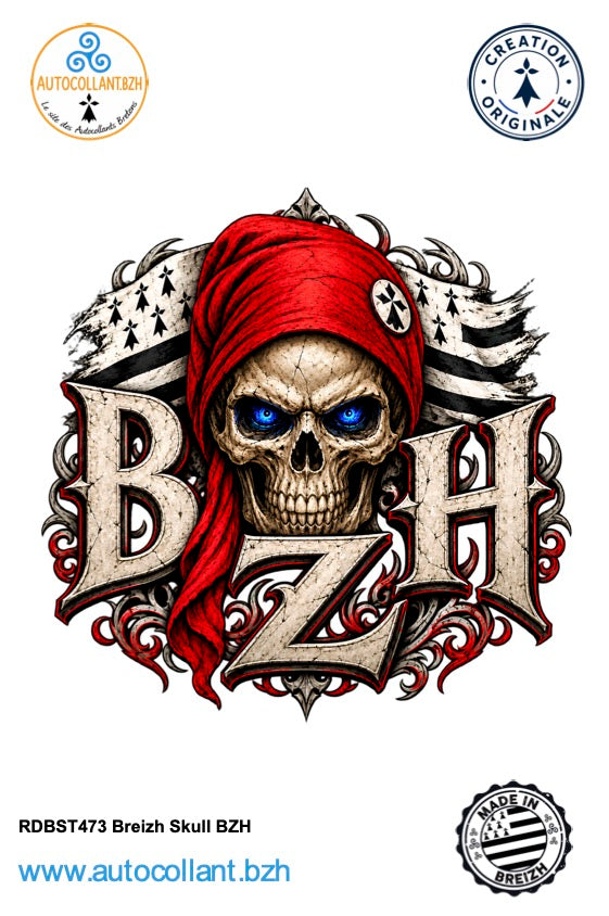 Autocollant breton Breizh Skull BZH – 90 × 89 mm