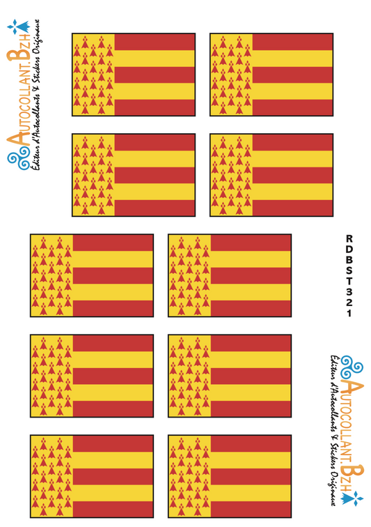 Bogen mit 10 Aufklebern Bigouden-Länderflaggen