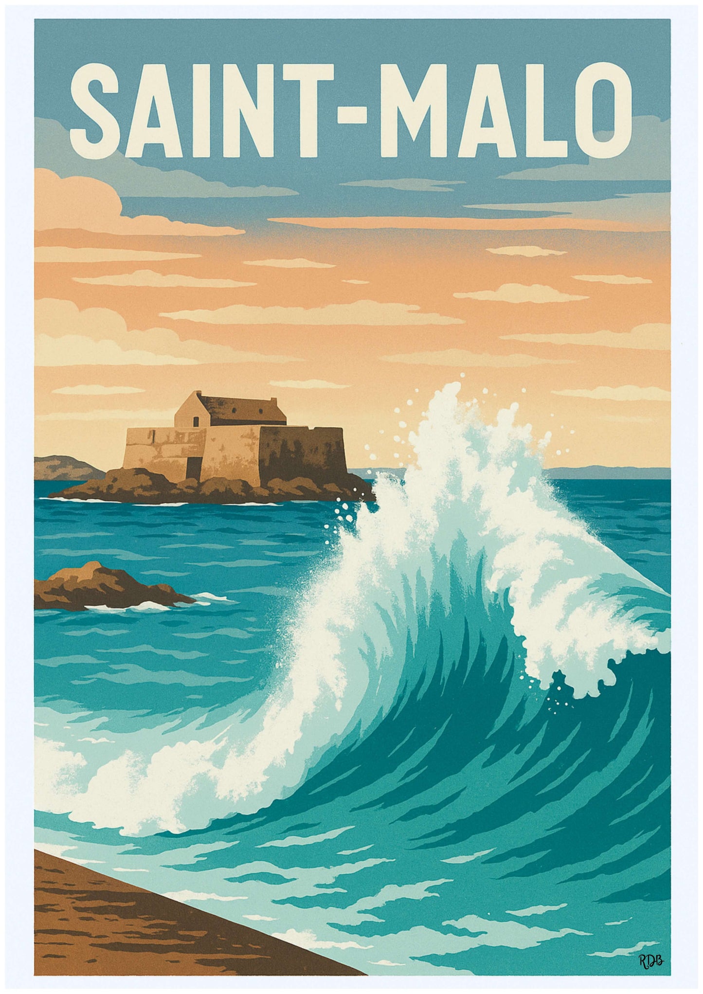Affiche Saint-Malo — Grandes Marées & Fort National — A2 (420 × 594 mm) — Téléchargement numérique