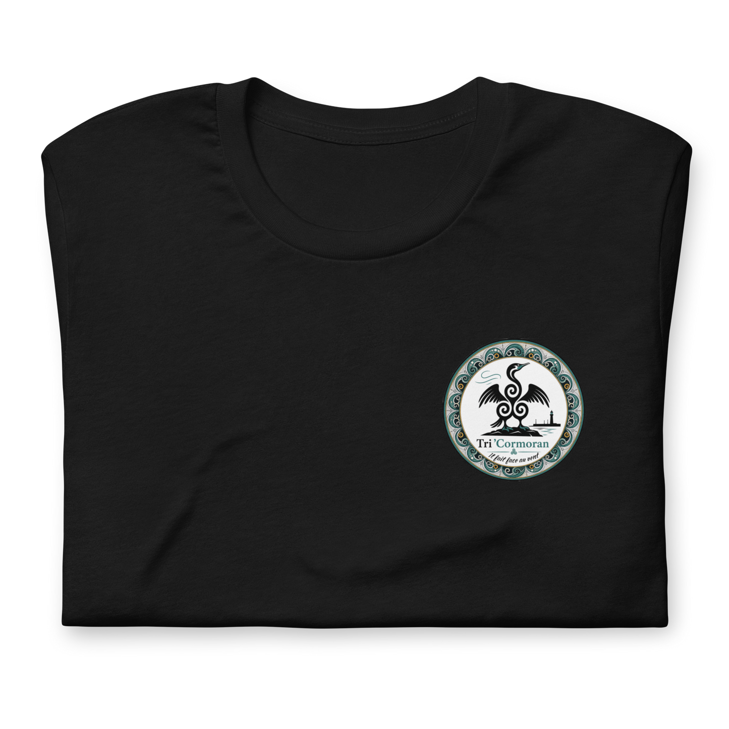 T-shirt unisexe noir Tri-Cormoran – motif breton Pays Bigouden, impression DTF, vue de face