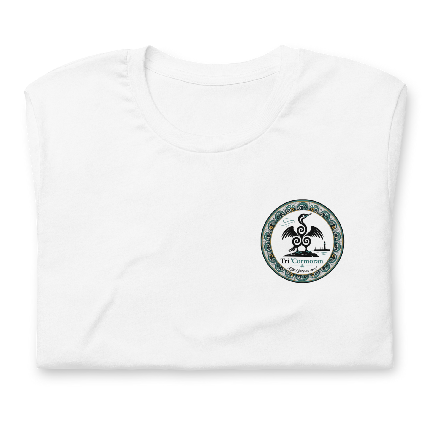 T-shirt unisexe blanc Tri-Cormoran – motif breton Pays Bigouden, impression DTF, vue de face