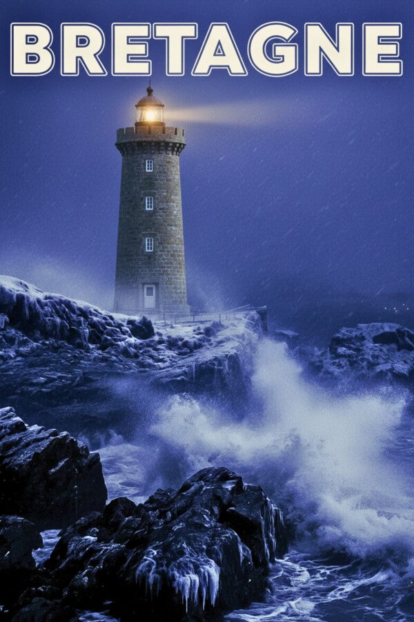 Affiche Bretagne – Phare et tempête 30x20 cm