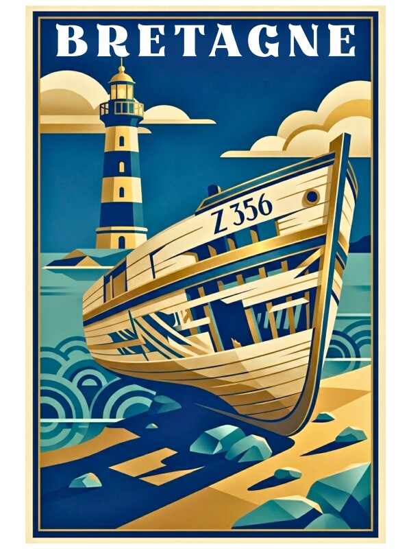 Affiche Art Déco Bretagne – Vestige des Marins – Poster Bord de Mer Breton Vintage