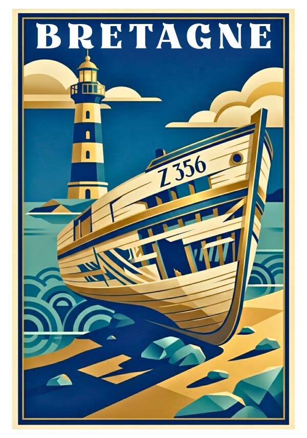 Affiche Art Déco Bretagne – Vestige des Marins – Poster Bord de Mer Breton Vintage