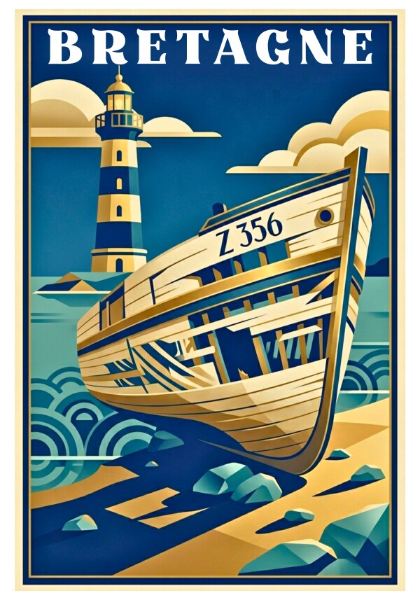 Affiche Art Déco Bretagne – Vestige des Marins – Poster Bord de Mer Breton Vintage