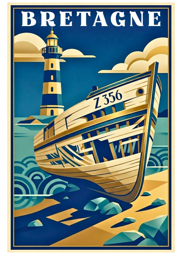 Affiche Art Déco Bretagne – Vestige des Marins – Poster Bord de Mer Breton Vintage