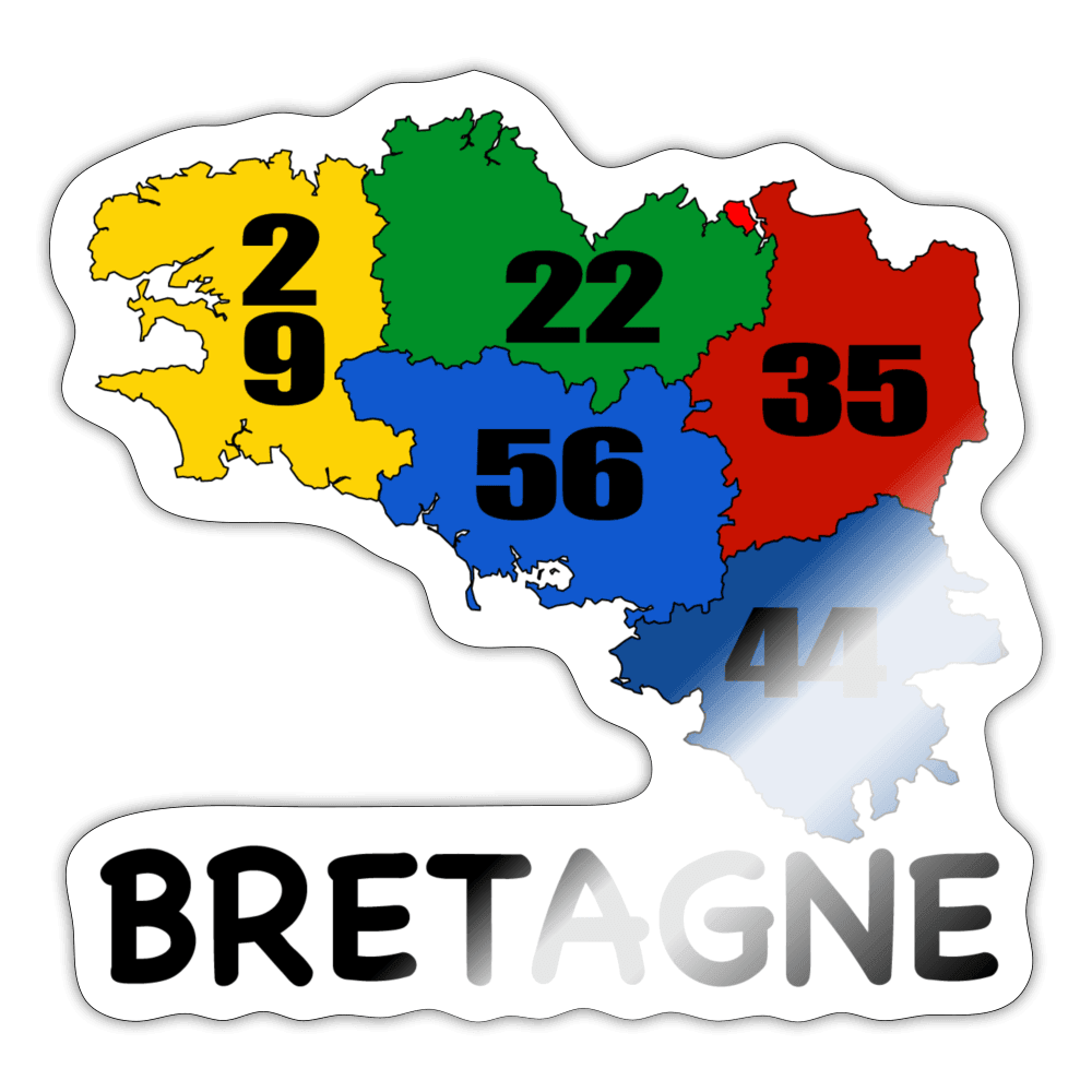 Autocollant carte Bretagne avec Départements - Autocollant BZH