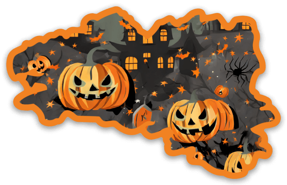 Magnet Bretagne Halloween - Carte de Bretagne aux motifs d'Halloween - Autocollant BZH