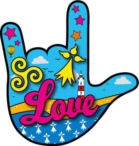 Autocollant Bretagne Love Rock On - Dimensions 8,5 cm x 8 cm - Fabriqué en Bretagne - Autocollant BZH