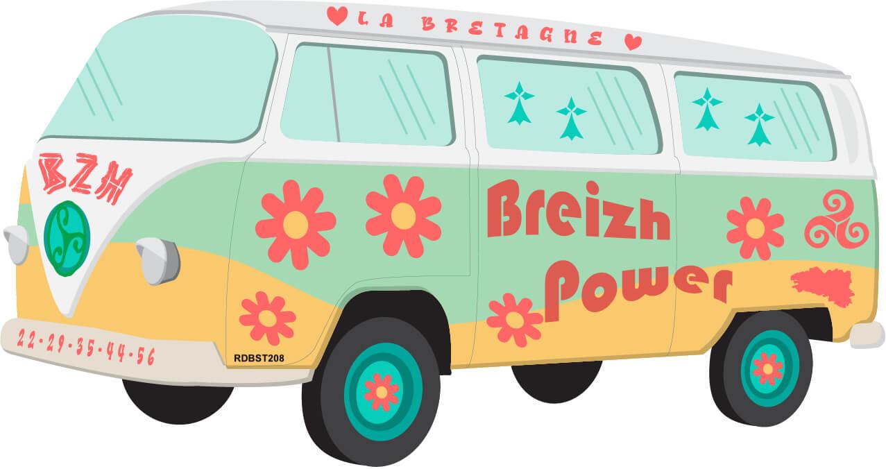 Autocollant Breton Hippie Bus Breizh Power Personnalisé