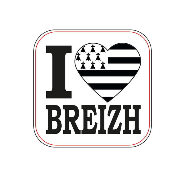 Autocollant I Love Breizh Drapeau Breton - Autocollant BZH
