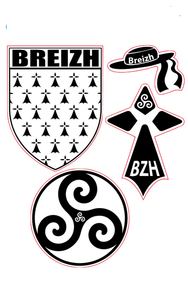 Autocollant Les 4 Symboles Bretons - Autocollant BZH