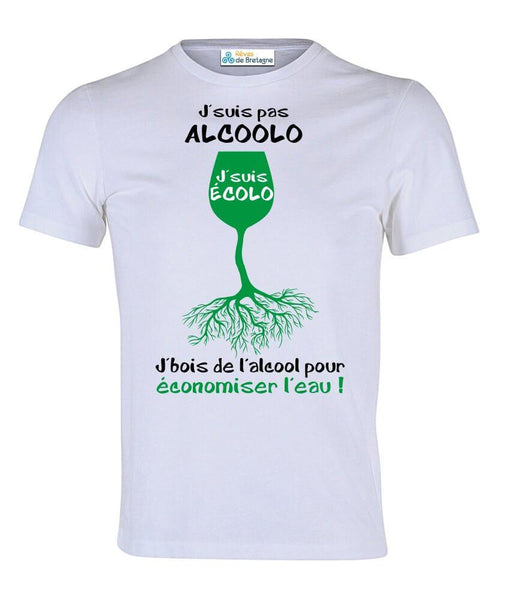 Tee-shirt Blanc J'suis Pas Alcoolo J'suis Écolo Vert