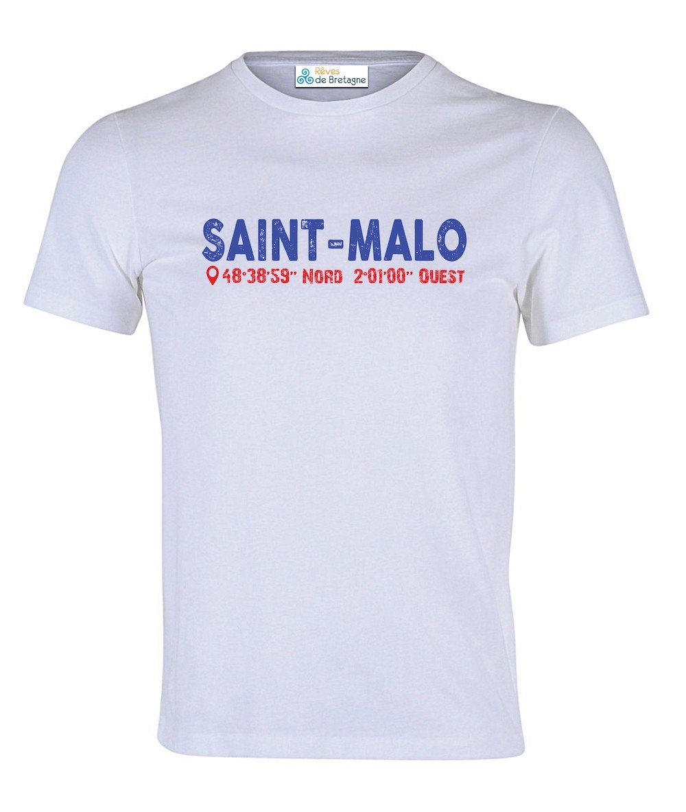 Tee-shirt Blanc ST Malo Longtitude & Latitude