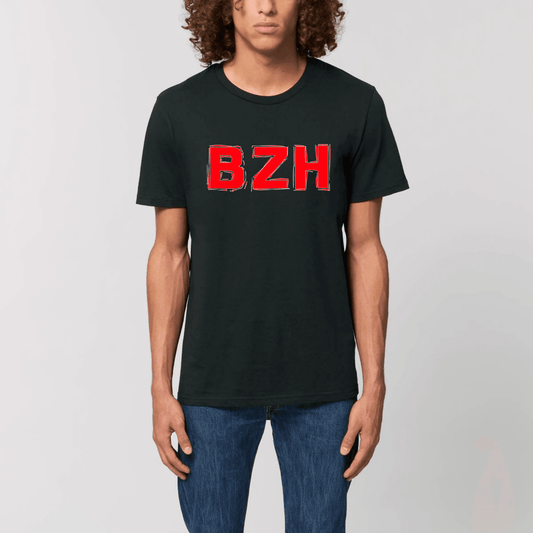 Tee-shirt Breton Bio BZH en Rouge - Autocollant BZH