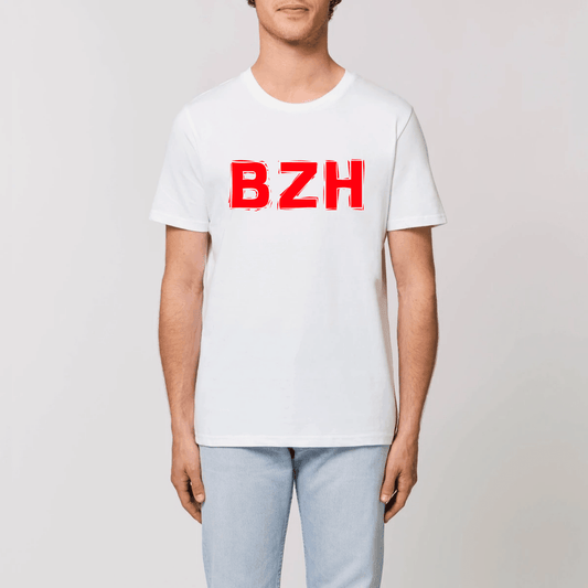 Tee-shirt Breton Bio BZH en Rouge - Autocollant BZH