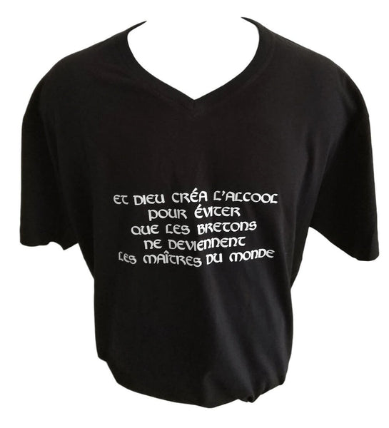 Tee-shirt Breton Noir Et Dieu Créa l'Alcool pour éviter que les Bretons