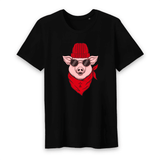 Tee-shirt Noir Cochon Bonnet Rouge 100 % Coton Bio